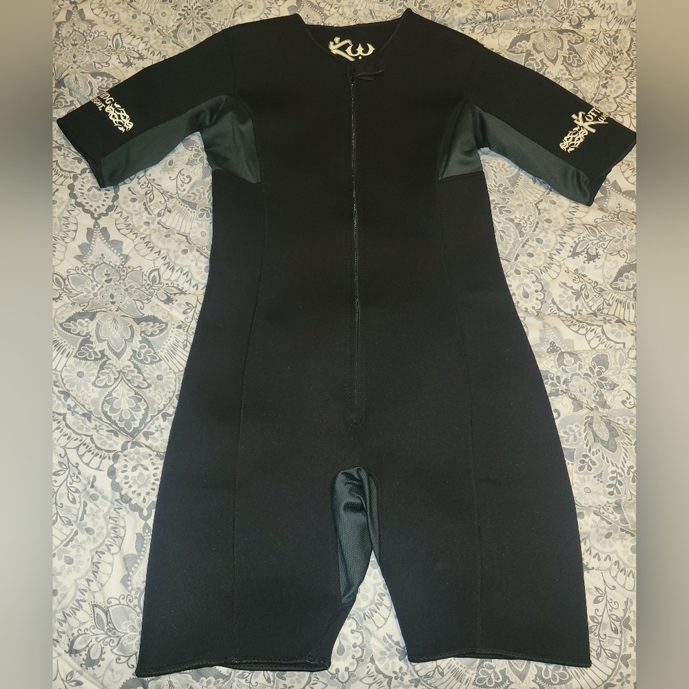 Kutting Weight Sauna Suit Sz Large Short Sleeve Black Zip Up UNISEX‎ Neoprene